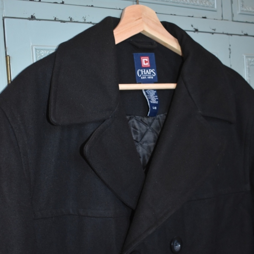 Black Chaps Wool Pea Coat